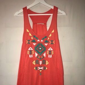 Orange embroidered razor back tank